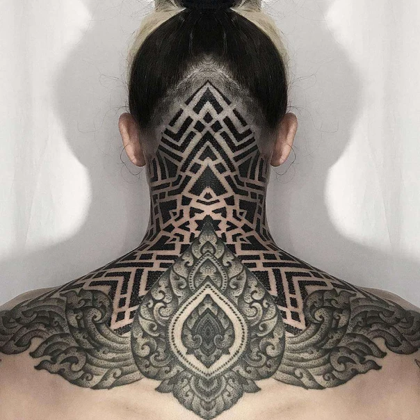 Geometric Geometric, Mandala tattoo on Back of Neck