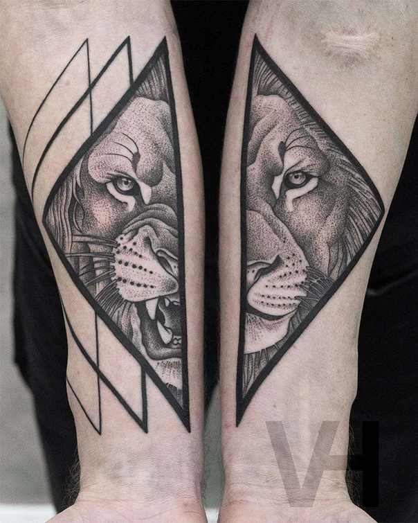 Black & Grey Lion tattoo on Forearm