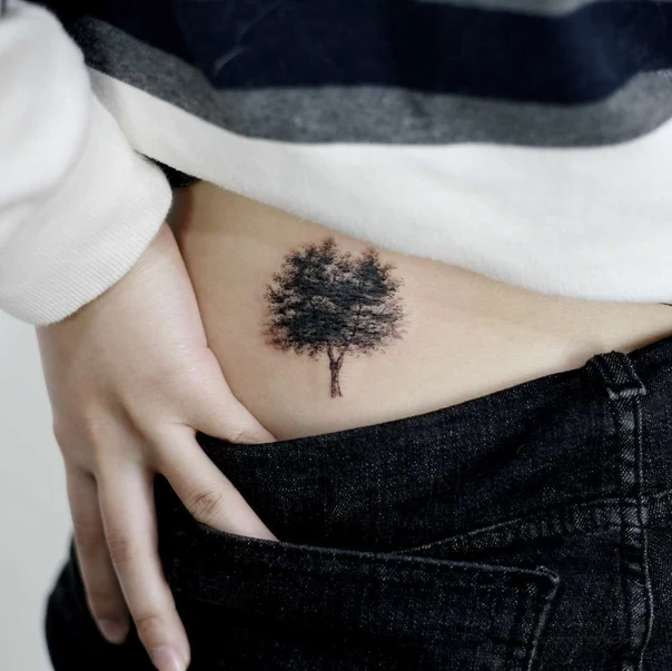 Linework Tree tattoo on Hip