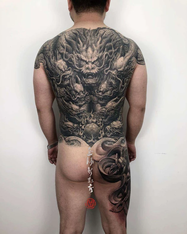 Japanese Dragon, Mythical creatures tattoo on Full Back