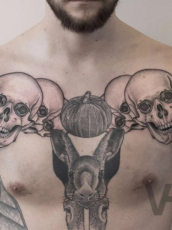 male black and grey black and grey tattoo auf chest #22078 | Tätowierer Valentin Hirsch
