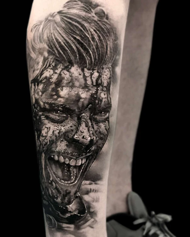 Realism Face, Portrait tattoo on Calf