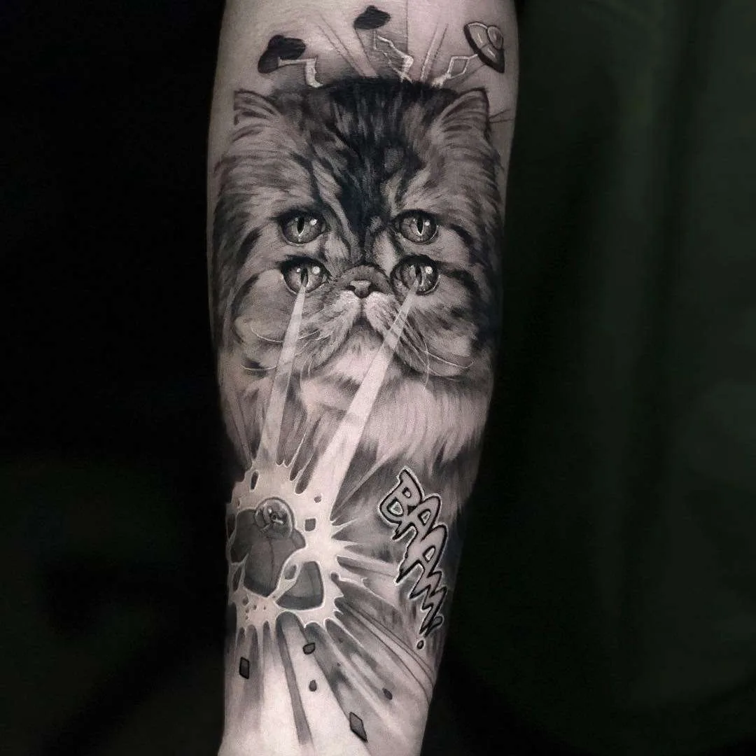 Tatuagem artista Coreh Lopez, retrato preto e cinza tatuagem realista, surrealismo | Espanha
