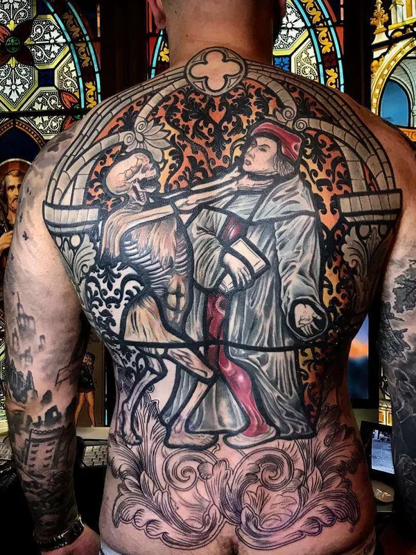 male color illustrative Tatuagem em full back #22650 | Tatuador Mikael de Poissy