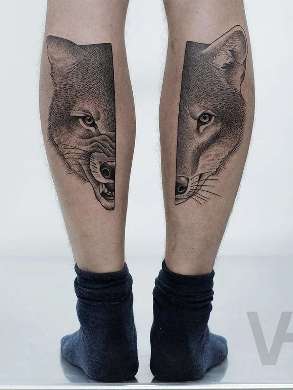 black and grey realism tattoo auf calf #22082 | Tätowierer Valentin Hirsch