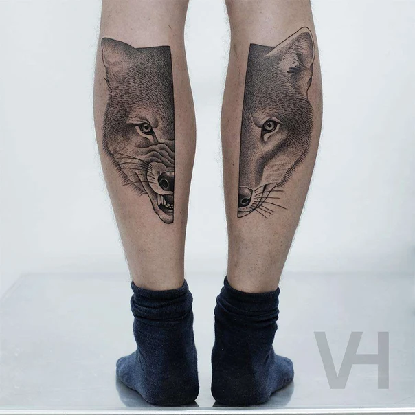 Realism Wolf, Animal tattoo on Calf