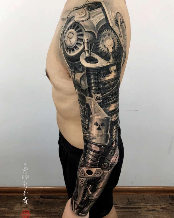 Biomechanical Gears, Machinery tattoo on Full Sleeve
