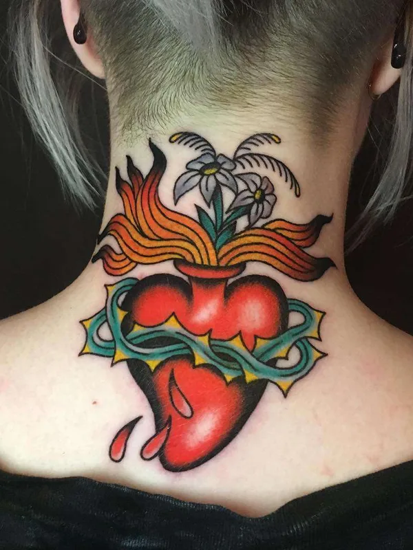 female color traditional Tatuagem em back of neck #22386 | Tatuador Britney Goodman