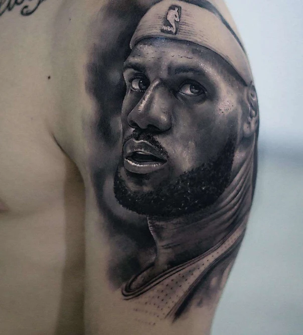 Realism Portrait, Athlete tattoo on Upper Arm