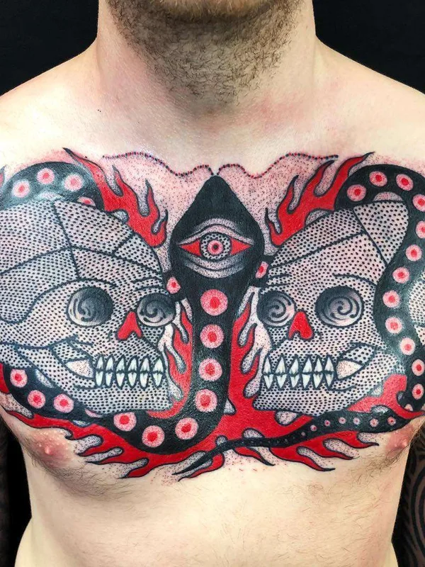 male color blackwork татуировка на chest #22275 | Тату мастер Mario Teide