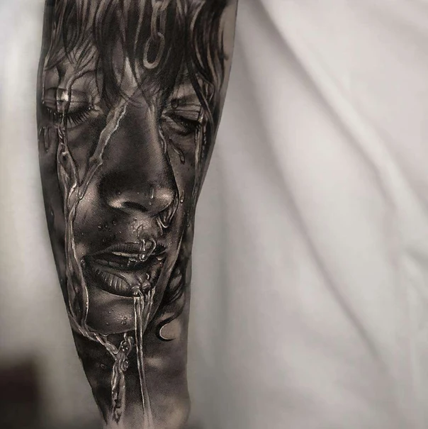 Realism Face, Water tattoo on Forearm