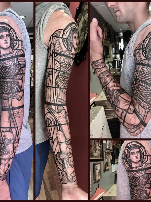 male black and grey blackwork Tatuagem em full sleeve #22654 | Tatuador Mikael de Poissy