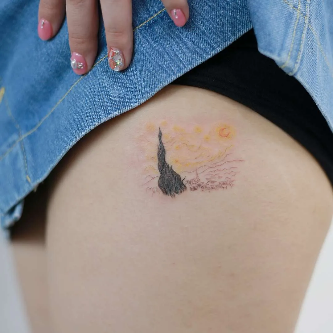 Tattoo artist Doy, authors style watercolor tattoo, minimalistic | Korea