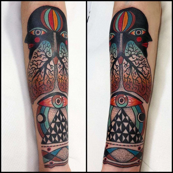 Illustrative Eye, Lungs tattoo on Forearm