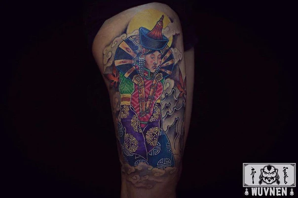 Japanese Figure, Clouds tattoo on Thigh