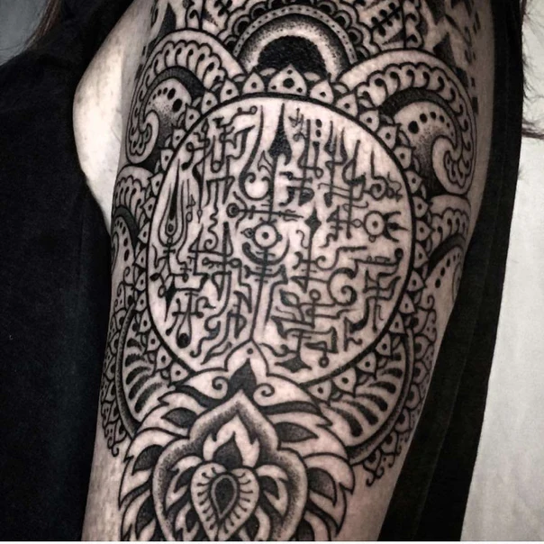 Blackwork Mandala, Geometric tattoo on Upper Arm