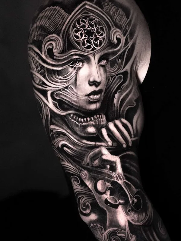 black and grey black and grey Tatuagem em full sleeve #22490 | Tatuador Mumia