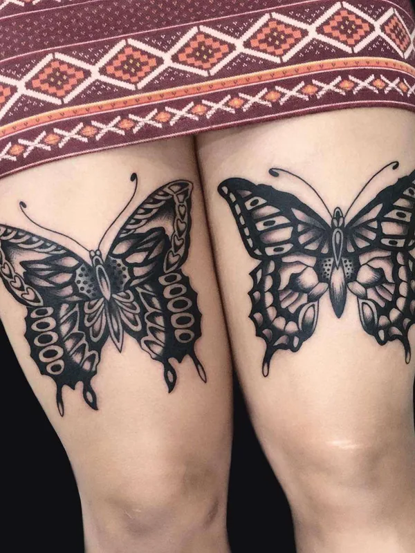 female black blackwork Tatuagem em thigh #22620 | Tatuador Chingy Fringe
