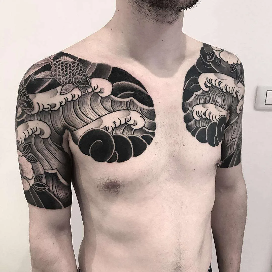 Tattoo artist Lupo HoriOkami, black and grey oriental japanese traditional tattoo | Italy