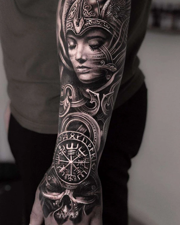 Realism Portrait, Viking tattoo on Full Sleeve