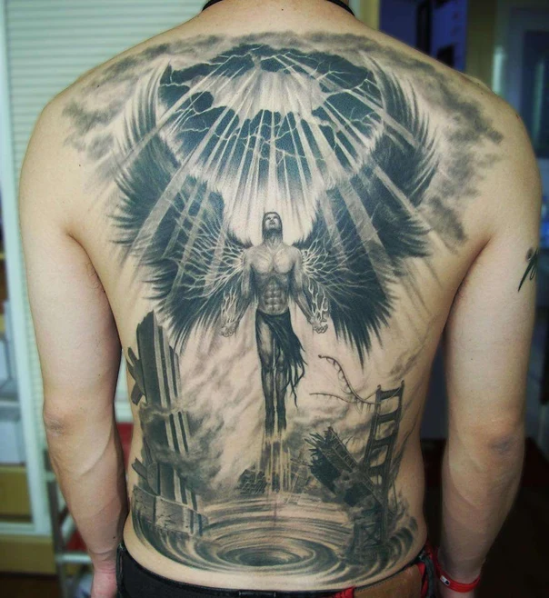 Realism Angel, Wings tattoo on Full Back