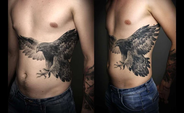Реализм Bird, Eagle tattoo на Ribcage