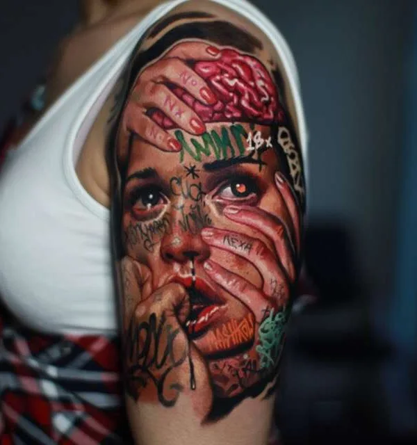 female color realism Tatuagem em upper arm #22146 | Tatuador Алексей Машков