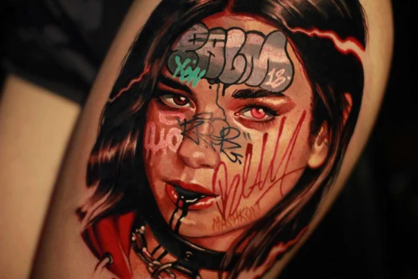Realism Portrait, Graffiti tattoo on Forearm