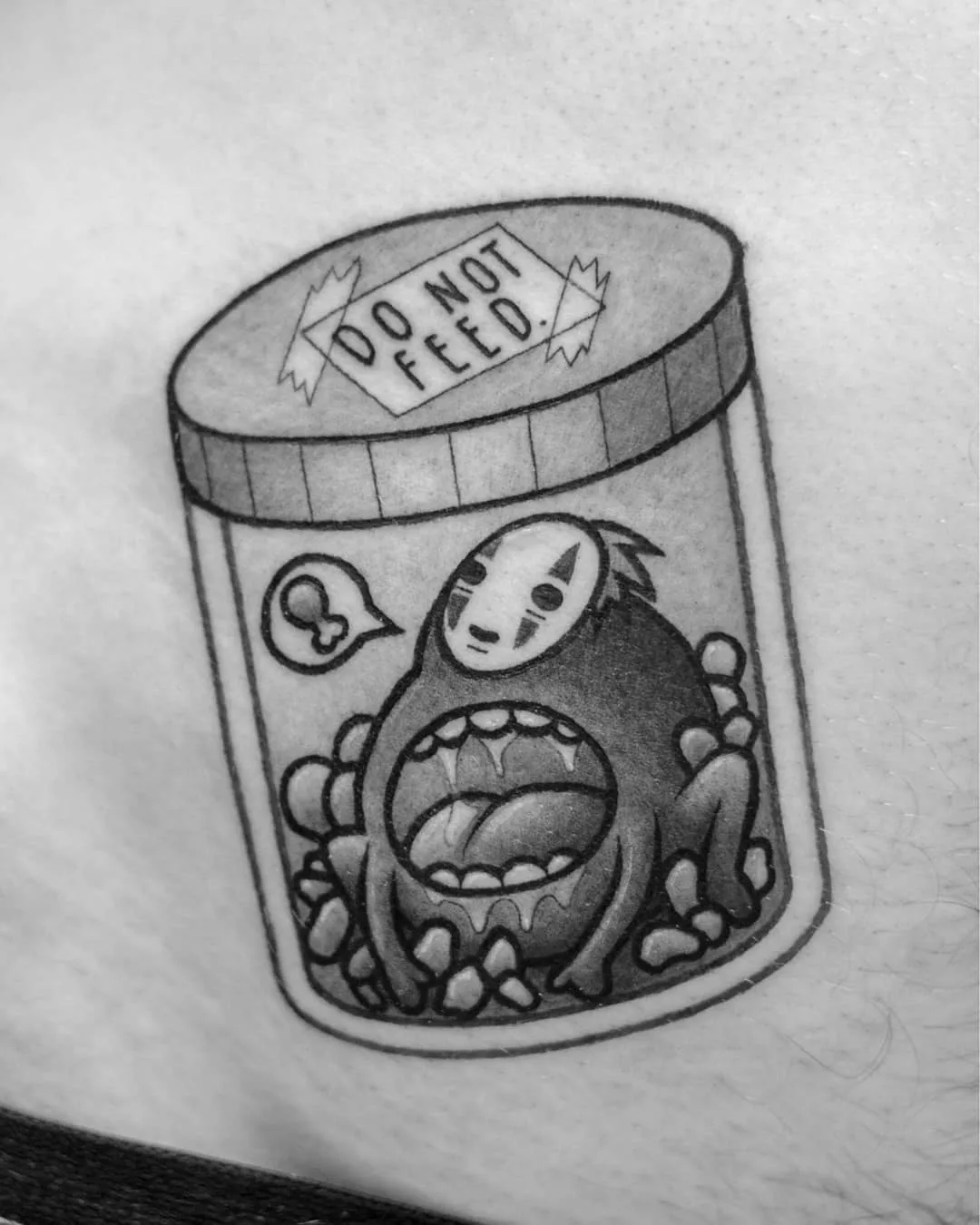 Tattoo artist Perou, author's black-and-grey cartoon tattoo | Sion, SSwitzerland