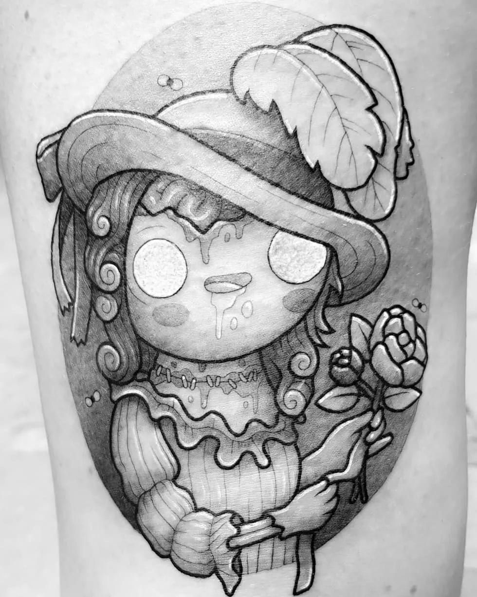 Tattoo artist Perou, author's black-and-grey cartoon tattoo | Sion, SSwitzerland