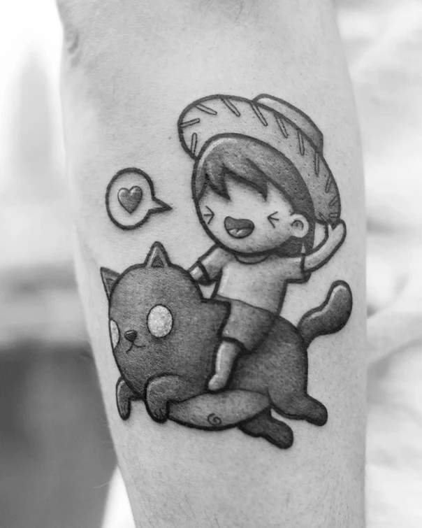 Cartoon Cat, Child tattoo on Forearm