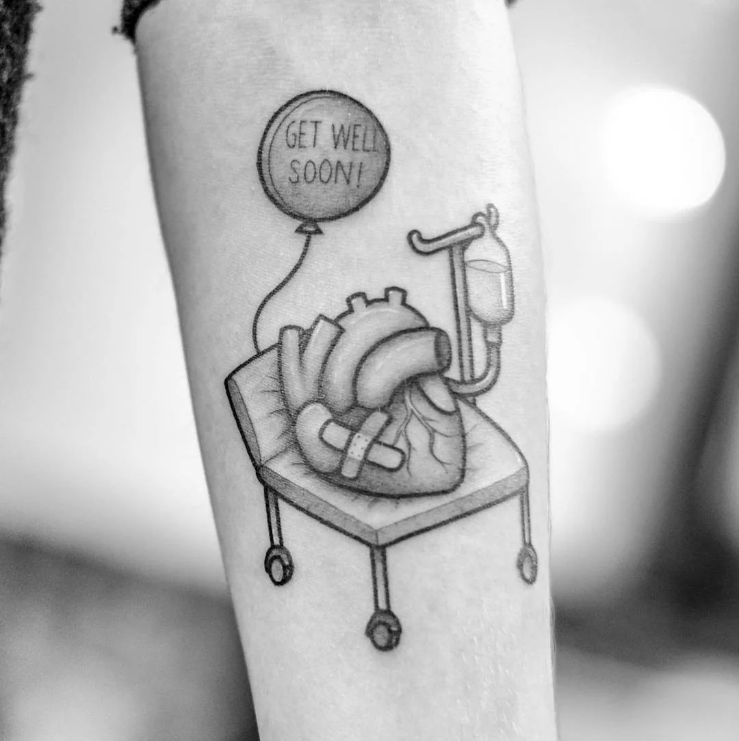 Tattoo artist Perou, author's black-and-grey cartoon tattoo | Sion, SSwitzerland