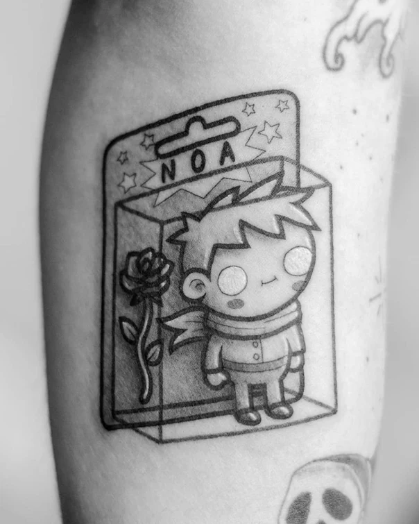 Cartoon Character, Rose tattoo on Forearm