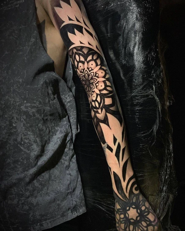 Blackwork Mandala, Geometric tattoo on Full Sleeve