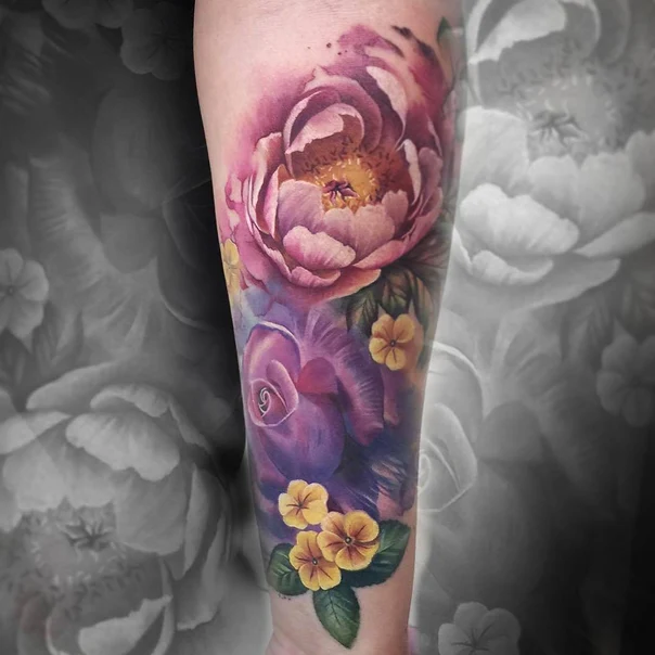 Watercolor Flower, Rose tattoo on Forearm