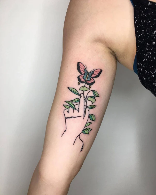 Fineline Butterfly, Hand tattoo on Forearm