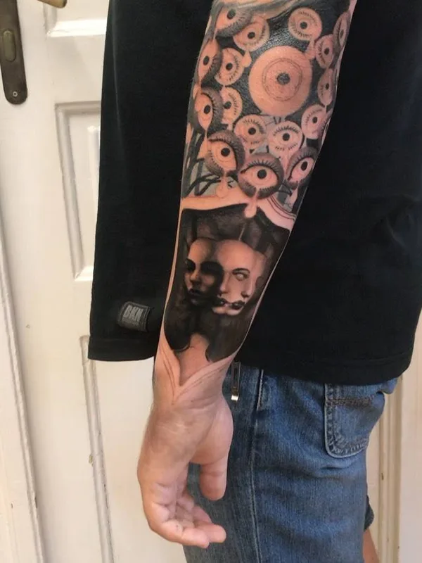 black and grey surrealism Tatuaggio su forearm #31859 | Tatuatore Jamie Luna