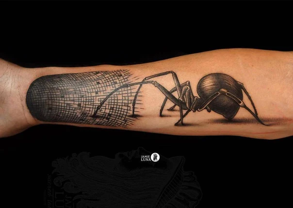 Blackwork Spider, Geometric tattoo on Forearm