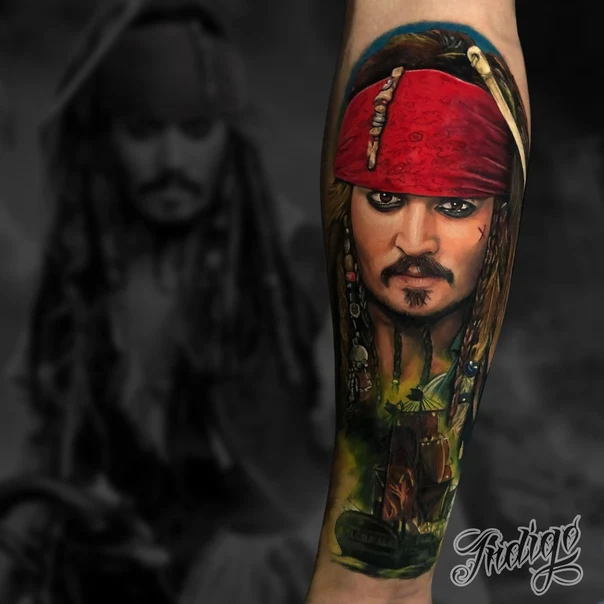 Realism Portrait, Ship tattoo on Forearm