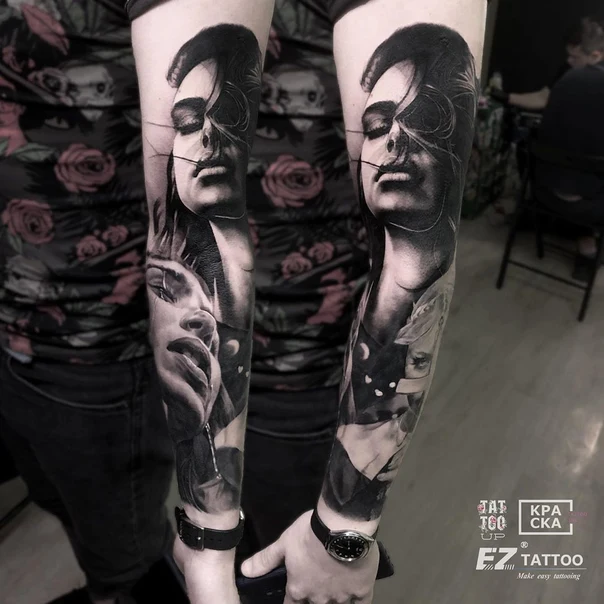 Реализм Portrait, Face tattoo на Полный рукав