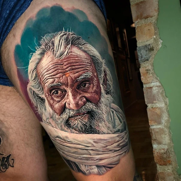 Realism Portrait tattoo on Thigh