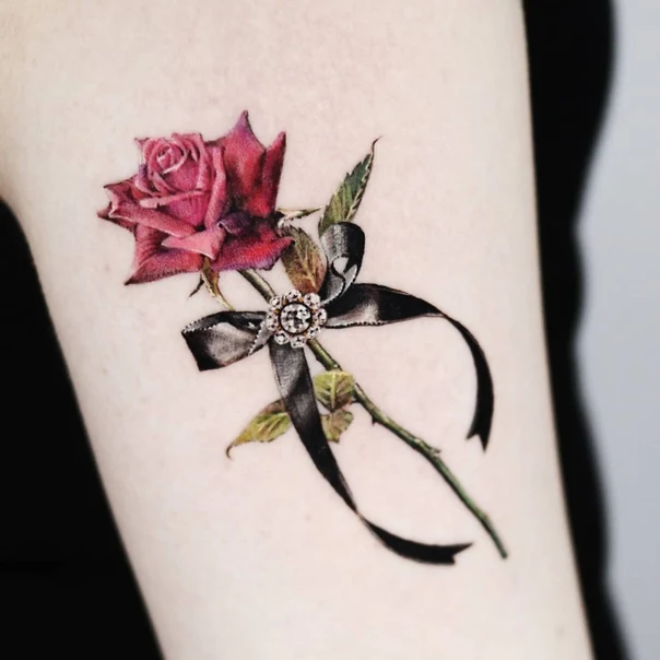 Realism Rose, Bow tattoo on Forearm