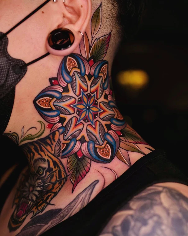 Ornamental Mandala, Floral tattoo on Neck
