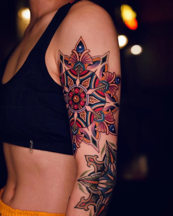Ornamental Mandala, Floral tattoo on Full Sleeve