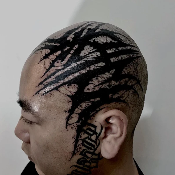 Blackwork Abstract, Lettering tattoo on Face