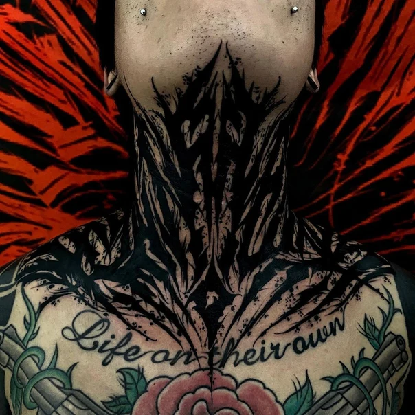 Blackwork Abstract, Floral tattoo on Neck