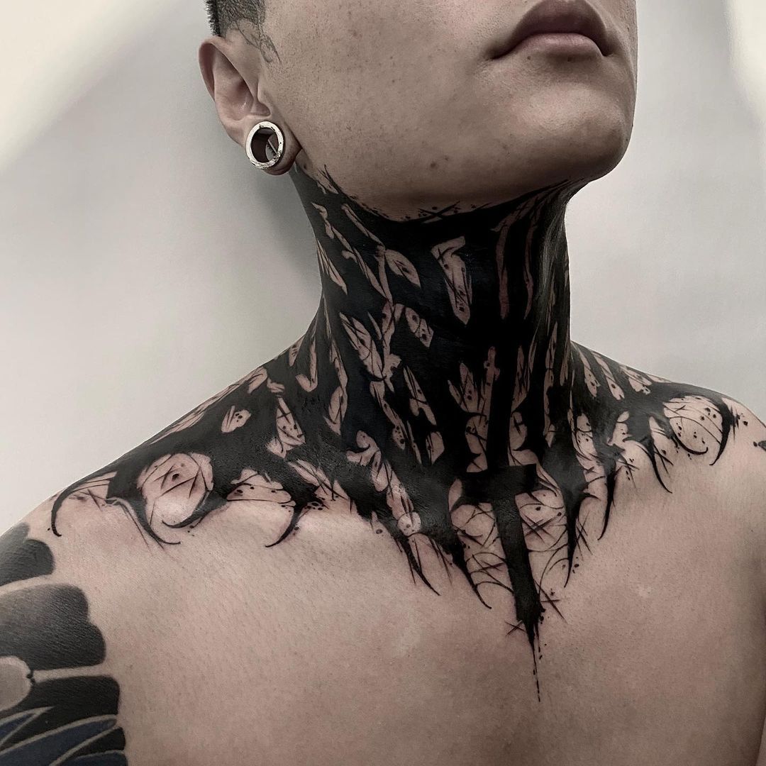 Healed blackwork neck piece from  Killer Ink Tattoo  Facebook