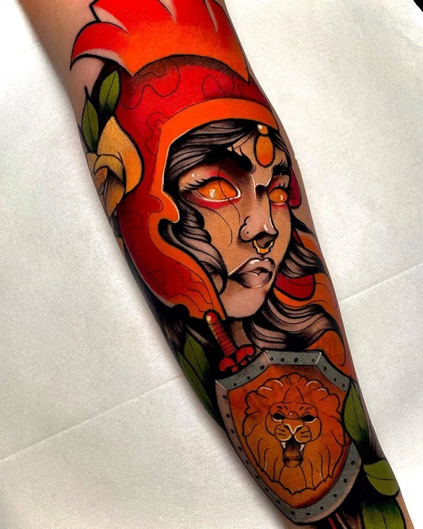 Neo Traditional Portrait, Lion tattoo on Forearm