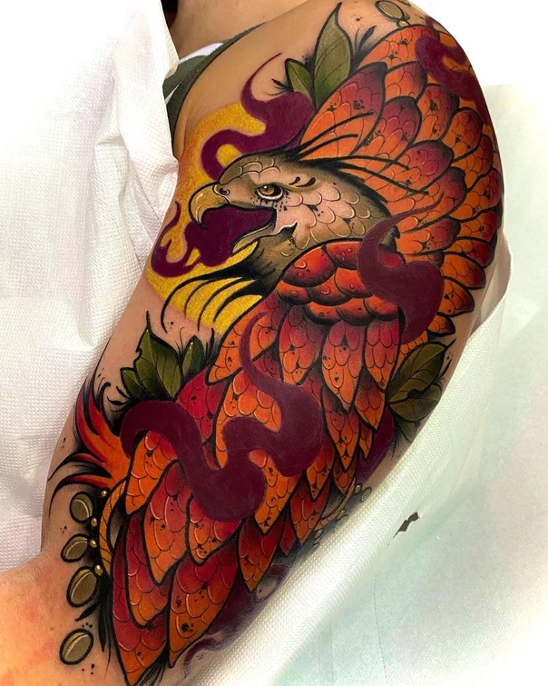 Neo Traditional Phoenix, Bird tattoo on Upper Arm