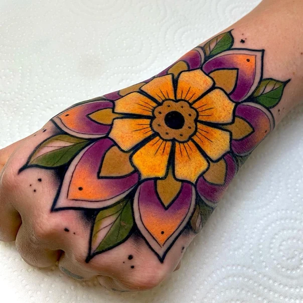 Traditional Flower, Mandala tattoo on Hand